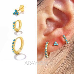New Turquoise Earring Stack Gift Set, Stud Earrings, Huggie Hoops Christmas Gift